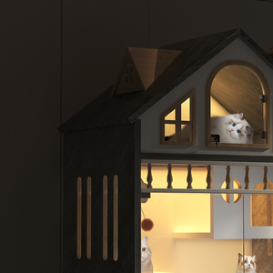 Villa de Lujo Moderna y Espaciosa para Gatos, de Madera, para Interiores, con Cubierta de Vidrio Antipolvo, Diseño con Estampado Animal, Buena Ventilación, Casa Cerrada para Mascotas - Product Image 3