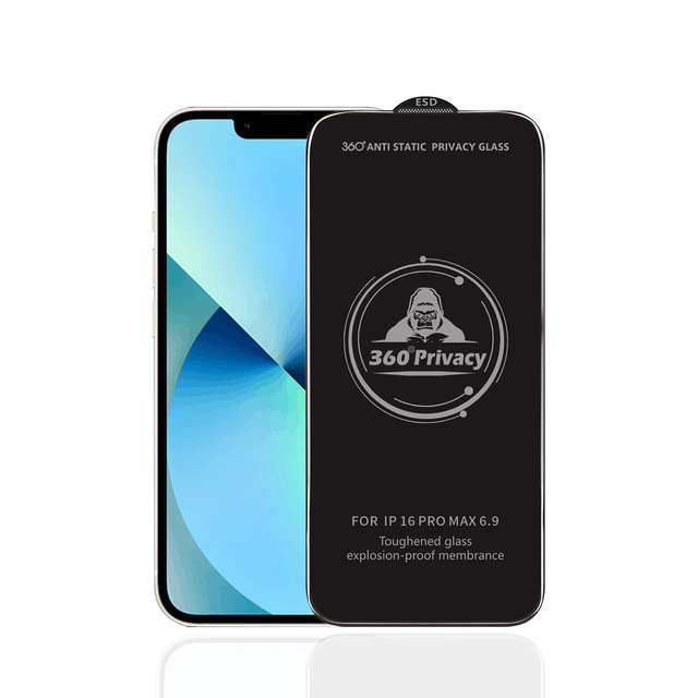 9H Anti-Spy 360° Privacy ESD Black Kingkong Tempered Glass Screen Protector for iPhone 17 16 15 14 13 Pro Max