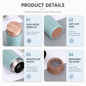 Custom Logo 400ml Vacuum Insulated Stainless Steel Water <b>Bottle</b> with Wood Grain Lid Leakproof Thermal Flask for Corporate Gift - Product Image 4