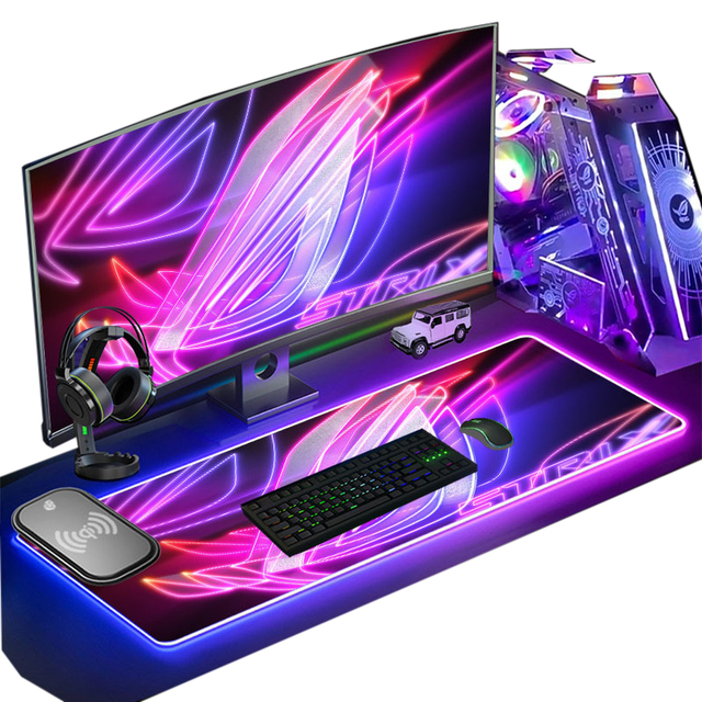 Custom Wireless Charging Desk Pad Computer Accessories Gaming Pad RGB Sublimation Mouse Pad