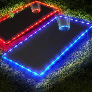 YumuQ 2' x 3' Waterproof Led Lights Wood Cornhole Board Game Set, Bean Bag Target Toss Game for Outdoor Night