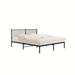 <b>Black</b> Powder-Coated Steel Double Bed <b>Frame</b> Metal Beds Industrial Design Bedroom Furniture - Product Image 1