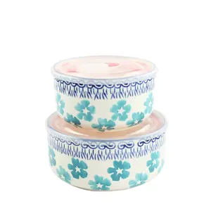 Sets Of 2pcs Porcelain Dinnerware Custom Ceramic Fresh Seal Storage Bowl With Lids For Microwave Safe