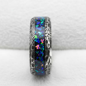 Nouvelle conception, bague en acier damas tendance de 8 mm, incrustation d'<span class=keywords><strong>opale</strong></span> galactique, plaquée <span class=keywords><strong>noire</strong></span>, pour homme, femme, unisexe, alliance, bague de fiançailles, bijoux - Product Image 3