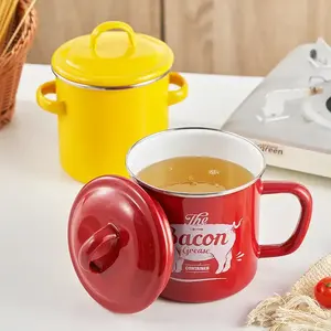 Kustom logo 1200ml 40oz Non Cast besi Enamel instan cangkir mie mug dapur penyimpanan makanan Land dapat enamel jar dengan tutup dan pegangan