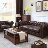 Canapé Chesterfield en cuir véritable de style américain de luxe pour salon