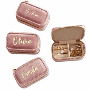 Custom Mini Velvet <b>Jewellery</b> <b>Box</b>, Wedding Favors, Custom Name Travel Jewelry Case, Portable Ring Storage Organizer - Product Image 1