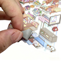Autocollants de scène 3D Kawaii, décoration de maison miniature DIY, autocollants PET superposés, kit d'autocollants de paysage de dessin animé mignon
