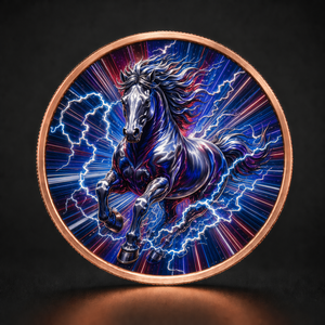 Moneda de cobre 5 AVDP OZ Thunder Horse, moneda de cobre UV colorida de alto relieve con diseño de rayo. - Product Image 1