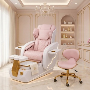 Fauteuil de pédicure de luxe en or blanc <span class=keywords><strong>avec</strong></span> lumière LED, massage électrique, inclinable, porte-gobelet, <span class=keywords><strong>mobilier</strong></span> de salon de manucure et <span class=keywords><strong>spa</strong></span> pour les pieds - Product Image 3