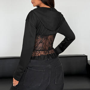 KISS ME ANGEL Top à capuche sexy pour <span class=keywords><strong>femme</strong></span>, ajouré, style streetwear, avec fermeture éclair en dentelle, corset à armatures, style niche - Product Image 6