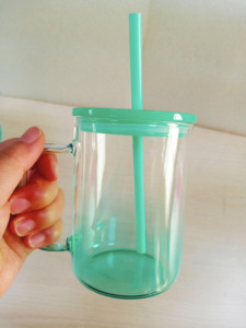 17Oz Blank Colored <b>Jelly</b> <b>Clear</b> Glass Mugs With Plastic Pp Lid and Straw for Sublimation Heat Transfer Printing - Product Image 2