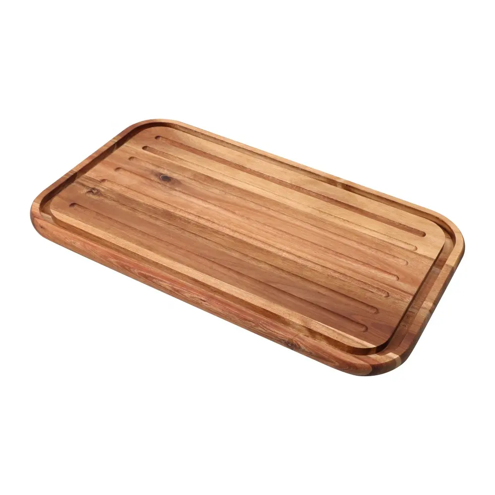Vassoio da portata in legno di Acacia vassoio portaoggetti piatto vassoio per pane con scanalature argentate