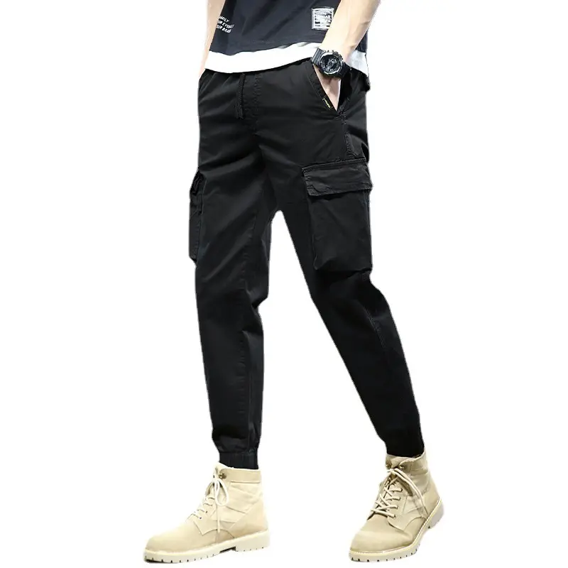 Mens מזדמן Slim Fit ישר ארוך מכנסיים שחור חום ירוק אפור Techwear פורמליות שמלת מטען Jogger מכנסיים