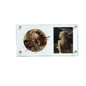 Cadre <span class=keywords><strong>photo</strong></span> en verre rectangulaire moderne MIDAS avec horloge, épaisseur 0,5 cm, impression par transfert thermique 6 couleurs pour personnalisation - Product Image 1