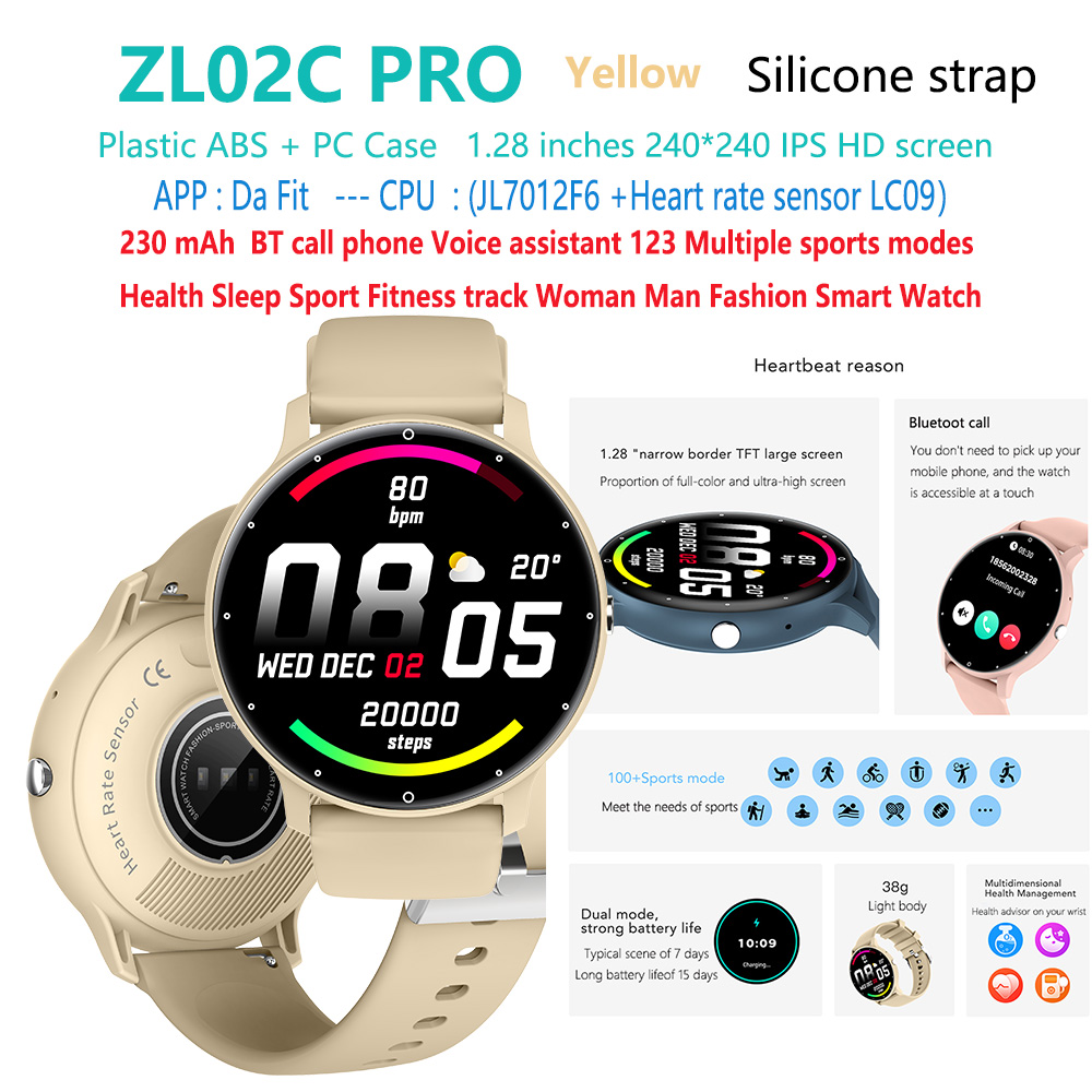 Amarillo ZL02C-pro-dafit-sport-hombre-mujer-reloj inteligente