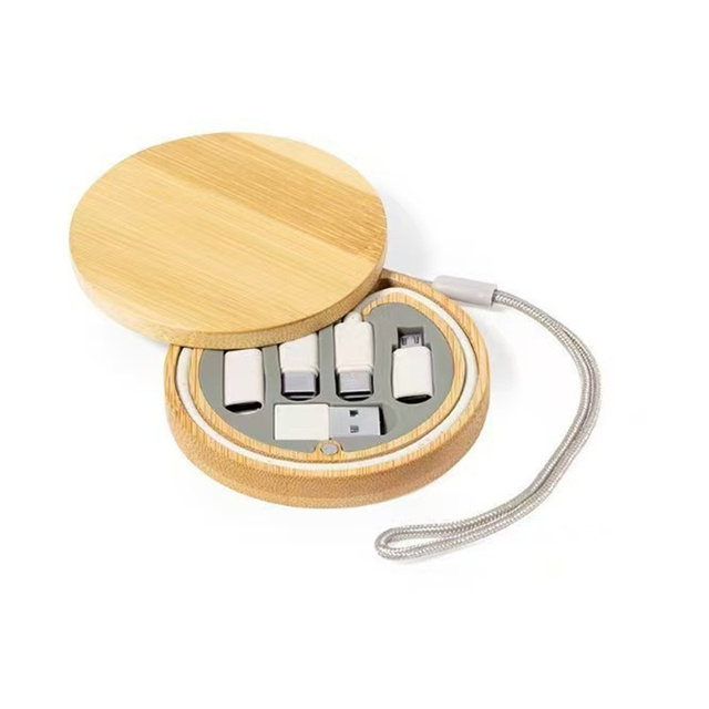 Promotion Gift Keychain USB Cable Wheat Straw Braid Storage Box Mobile Phone Computer Earphone Camera Fast Charging 6-in-1