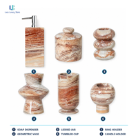 Ensemble d'accessoires de salle de bain en marbre rouge Luca Monica |   Vase en pierre polie, plateau, distributeur de savon, pot à bijoux avec couvercle, décoration intérieure, OEM personnalisé