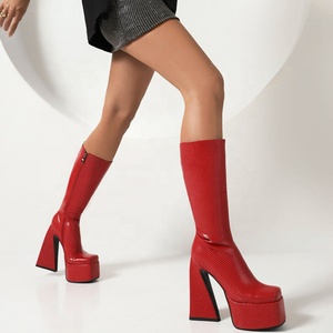 Big Size 44 Women Platform Knee High Boots Custom Colors Square Toe Long Booties Thick Block <b>Heel</b> Side Zipper Shoes Ladies - Product Image 5