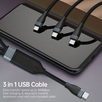 Cable USB C 3 en 1 de 100W con 3 Puertos USB C, Carga Rápida PD de 5A, Cable Divisor Multi Tipo C con Trenzado de Nailon para Laptop y Teléfono, Venta al Por Mayor