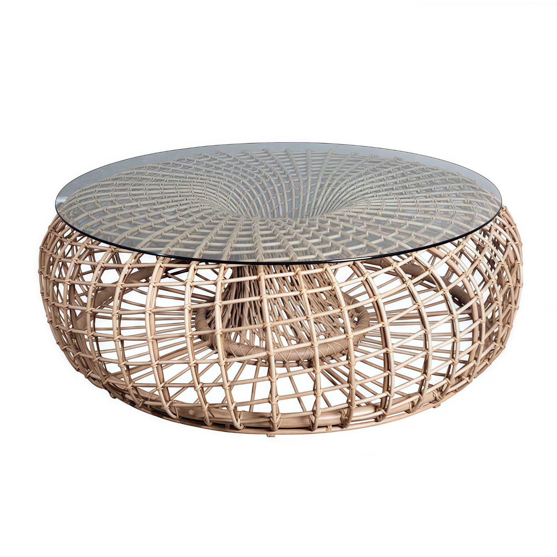 Grande table basse avec plateau en verre de 80x40 cm.