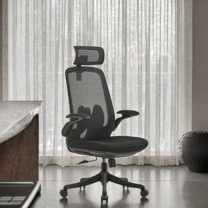 Chaise de bureau ergonomique moderne pour la maison, confortable, dossier haut, soutien lombaire, accoudoirs fixes, appui-tête réglable, pivotante en maille - Product Image 3