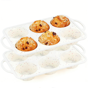 MUYULINS - Molde para Cupcakes de Silicona Grande, Color Beige, 6 Tazas, Antiadherente, Libre de BPA, con Marco Reforzado de Metal, Apto para Horno, Estilo Americano - Product Image 1