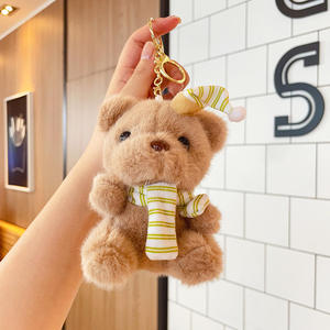 Lindo Llavero de Peluche de Oso <span class=keywords><strong>con</strong></span> Bufanda a Rayas y Mini Gorro de Dormir, Adorable Colgante de Dibujos Animados para Decoración Diaria - Product Image 5