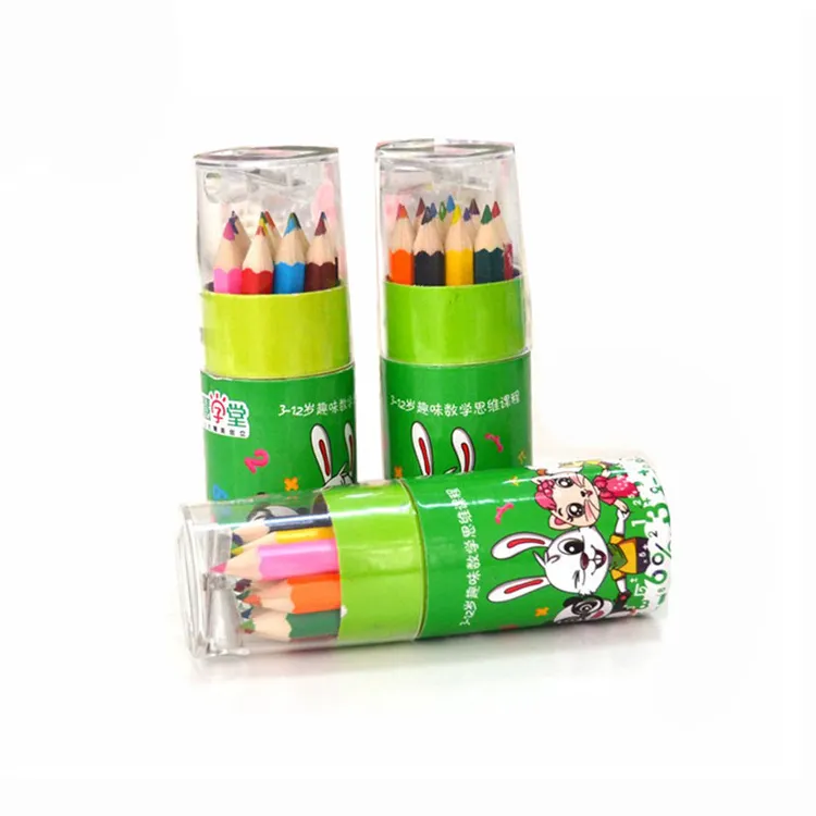 3.5 بوصة 12 قطعة البسيطة الطبيعي 12 الألوان اللون مجموعة قلم رصاص مع مبراة و ورقة أنبوب حالة