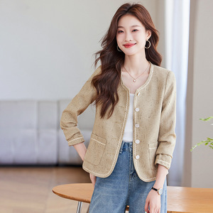 Apricot Women's Blazer Solid Color Polyester Worsted Breathable Pocket Spring Autumn Casual Style - Product Image 2