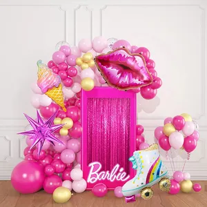 Kit de arco de guirnalda de globos rosas para Barbiees, fiesta de moda, niña, cumpleaños, boda, Baby Shower, decoraciones temáticas de princesa KK006