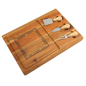 ชุดเขียงชีสไม้กระถินพร้อมมีดและส้อมสแตนเลสสำหรับเสิร์ฟและใช้ในครัว - Product Image 2
