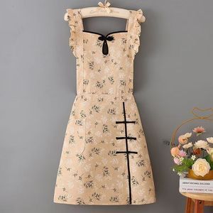 Chinese Style Floral Cotton Linen Apron Sleeveless Kitchen Cooking Anti Oil Stain Apron For Women - Product Image 2