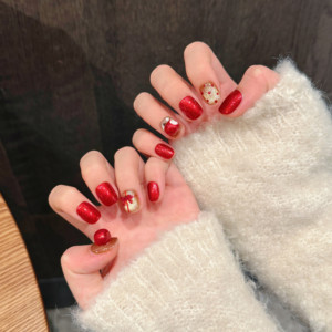 Diseño # 2642 # 2684 <span class=keywords><strong>Uñas</strong></span> Postizas de Lujo Hechas a Mano con Diseño <span class=keywords><strong>Navideño</strong></span> 3D de Manzana, 10 Piezas, Rojo Dorado Brillante, Efecto Ojo de Gato, <span class=keywords><strong>Uñas</strong></span> <span class=keywords><strong>Cortas</strong></span> a Presión, Venta al por Mayor - Product Image 2