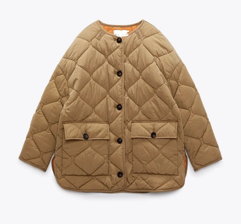 Custom plain solid color boxy style brown quilted jacket coat plus size top quality cotton quilted jackets for women
