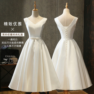 V-Neck Satin A-Line Midi Dress With Tie-Up Detail For Women Wine Red - Product Image 4
