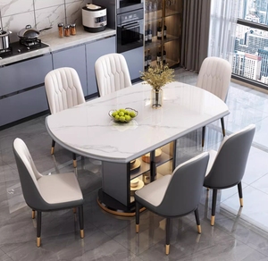 Ánh Sáng Hiện Đại Sang Trọng Bàn Tròn Đồ Nội Thất Ăn Uống Có Thể Gập Lại Rock Tấm Bàn Ăn Đặt Cho 6 Với Tủ Lưu Trữ Bàn Ghế - Product Image 1