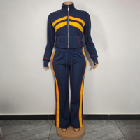 Ensemble de jogging col montant en maille gaufrée avec veste zippée et pantalon de jogging color block, survêtement 2 pièces, logo personnalisé, tenue athlétique d'automne