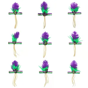Diadema HLC <span class=keywords><strong>de</strong></span> Mardi Gras con Plumas y Lentejuelas, con Cuentas Metálicas, Máscara <span class=keywords><strong>de</strong></span> Comedia, Sombrero <span class=keywords><strong>de</strong></span> Bufón, Accesorio para la Cabeza para Festivales, Carnavales y Desfiles - Product Image 2