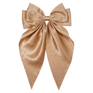 MIO klip pita musim semi wanita, warna murni lapisan ganda pita besar pita rambut berlian imitasi mode klip pita dengan pita panjang - Product Image 2