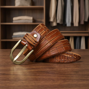 Ceinture en cuir de vachette longue durée la plus vendue pour hommes, haute qualité, vintage, avec logo personnalisé imprimé, boucle ardillon en acier, étanche, 3,8 cm - Product Image 1