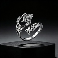Bague ouverte ajustable en alliage, motif nœud celtique ajouré, style rétro sculpté, bijou de doigt personnalisé pour femme