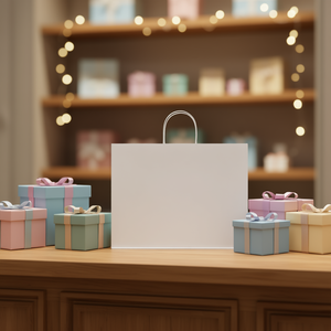 Sacs en papier kraft blanc 16x6x12 pouces avec poignées, lot de 100, pour fêtes, shopping et usage commercial - Product Image 2