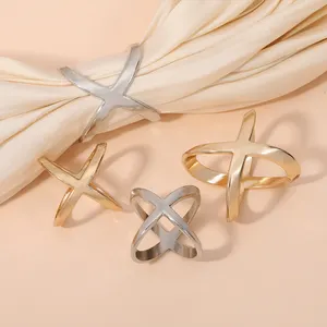 Luxury Hollow Cross Shape Silk Scarf Clip Ring Elegant Metal Buckle Jewelry for Women & Girls for Wedding & Gift Giving