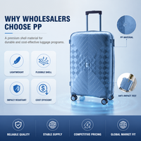 Ensemble de valises rigides en PP bleu ciel, bagage cabine à roulettes, coque géométrique, marque privée, assortiment de couleurs, rangement imbriqué