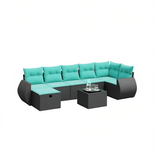 Set Divano da Esterno in Polyrattan Nero 8 Pezzi con Cuscini Design Elegante - Product Image 1