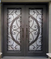 Porte d'entrée en fer forgé artisanal Prima Wholesale, noir mat, motif décoratif, résistante aux intempéries, pour extérieur