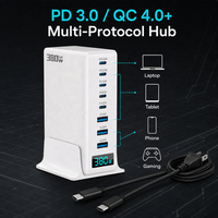 Pengisi Daya GaN 380W 8-Port, Hub Pengisian Cepat, Layar LED 5C3A, 2xPD100W Super Cepat, untuk Laptop iPhone Samsung, UL62368 CE