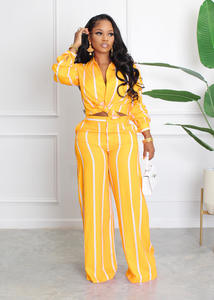 Ensemble Deux Pièces Femme Mode 2023: Chemise Imprimée Rayée Manches Longues et Pantalon Coupe Droite, Style Décontracté Urbain - Product Image 3