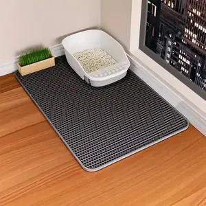 SANFAN Honeycomb Holes Scatter Control Double Layer Trapping Litter Mat Design Machine Washable Extra Large Cat Litter Mat